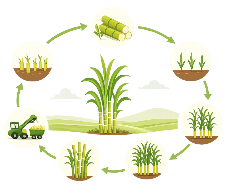 Sugarcane field and harvest cycle